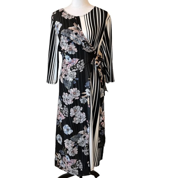 Floral and Striped Wrap Dress - Picture 1 of 6